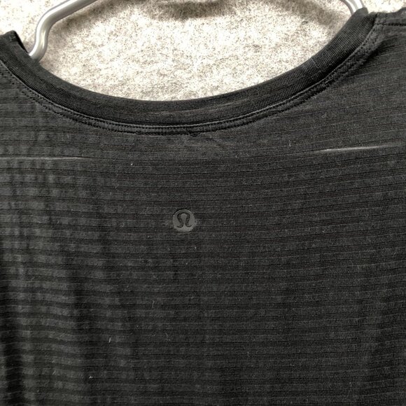 Lululemon Brunswick Muscle Tank Top Womens 10 Black Sheer Striped Curve Hem - Picture 5 of 8